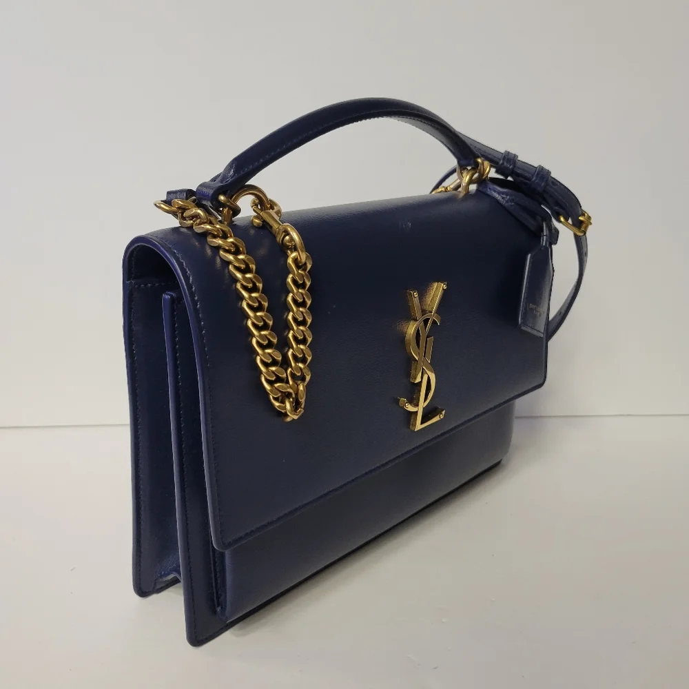 ❌SOLD❌SAINT LAURENT Blue Leather Medium Sunset Shoulder bag/Crossbody. - Picture 12 of 15